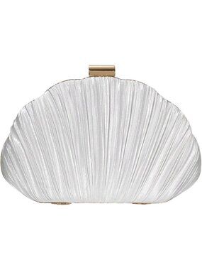 Women's White Oval SeaShell Clutch Detachable Chain Strap Evening casual Handbag